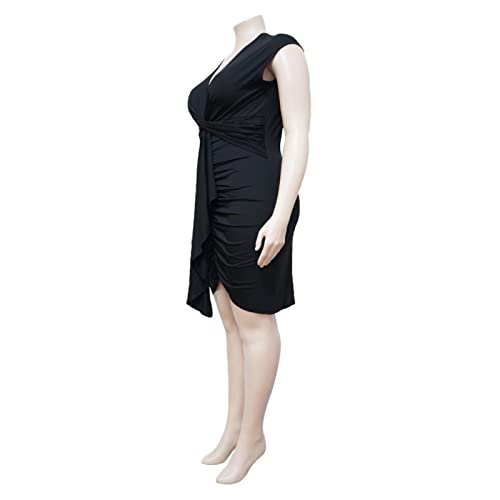 Image of IyMoo Women's Sexy Plus Size Bodycon Sleeveless Drawstring Ruched Mini Club Dresses