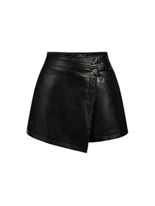 GORGLITTER Damen Shorts Elegant Kunstleder Shorts Hohe Taille Kurz Hose mit Taschen PU Leder Hosen mit Reißverschluss Alltag Outfit Schwarz M