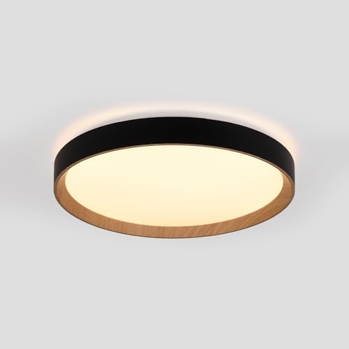Lámpara de Techo LED CCT Negro 36W Ø50cm – Plafón led techo redondo efecto Madera – Luz Regulable 2700K-6500K – Difusor Opal – Estilo Moderno para Salón, Dormitorio o Comedor