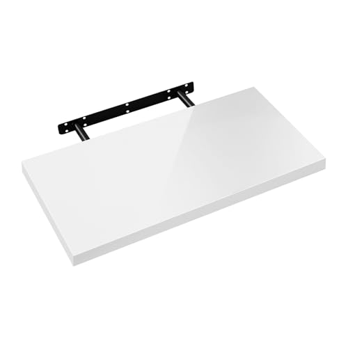 eSituro Wandregal, Regal Wand weiß Hochglanz, Hängeregal, Schweberegal, Regalbrett Bücherregal zum Aufhängen, Wandboard für Wohnzimmer Küche Arbeitszimmer Badezimmer, 60x22.9x3.8 cm, SWS0384