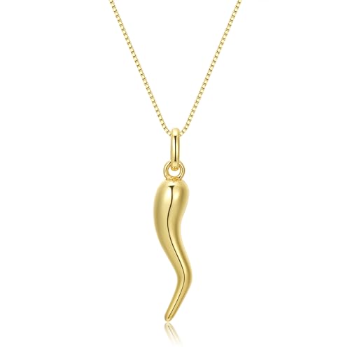 14K Gold Plated Medium Cornicello Italian Horn Pepper Necklace Charm Pendant 18''+2''