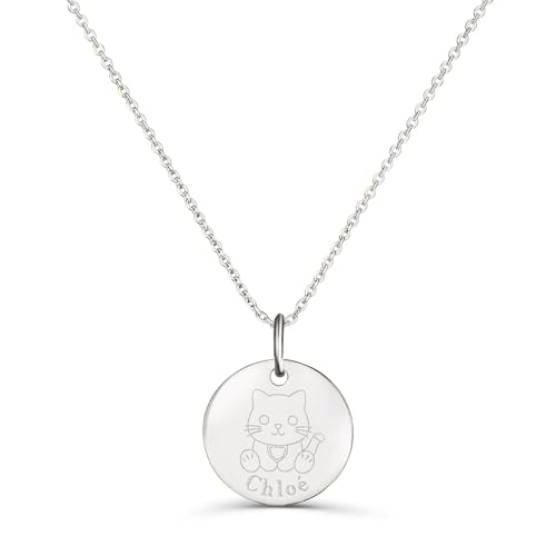 Collier personnalisé enfant dessin chat en argent pour les anniversaires
