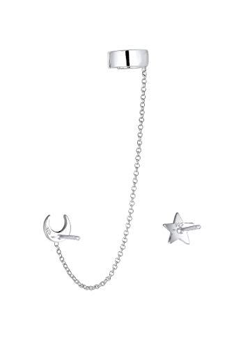 Elli Earcuff 925 Sterling Silber Ohrmanschette Damen Ohrring mit Kette für Frauen Ohrstecker Stern Halbmond Astro Durchmesser 7mm Helix… – Ansicht 4