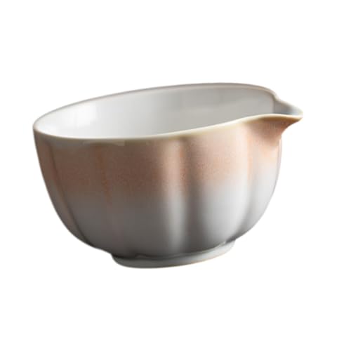 HouseVibe Cuenco tradicional de porcelana para matcha con boquilla, capacidad de 420 ml, cuenco de cerámica para preparar té, diseño degradado, naranja y blanco