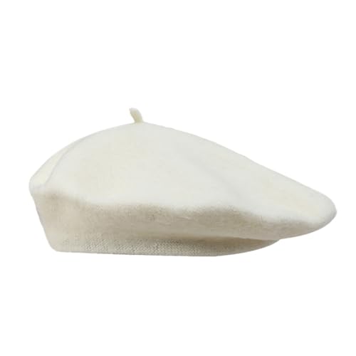 MUNSKT Boina para mujer, boina de lana para adultos, estilo francés, color liso, clásico, unisex, suave, cálido, para exteriores, vintage, unisex, color blanco, blanco, M/L