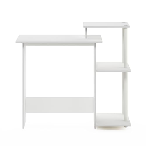 Image of Furinno EFFICIENT Desk, 28.6 inch Wide Gaming Desk with 3 Open Side Shelves, Laptop Notebook Computer Desk, Office Desk for Home Office, Study Room, Dorm, Bedroom, White