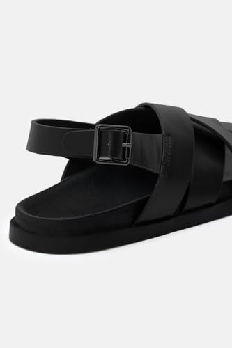 Image of SNITCH Men's Sandals | Minimalist Solid Pattern Design | PU Synthetic Upper & PU Insole, TPR Outsole | Adjustable Strap Casual Footwear