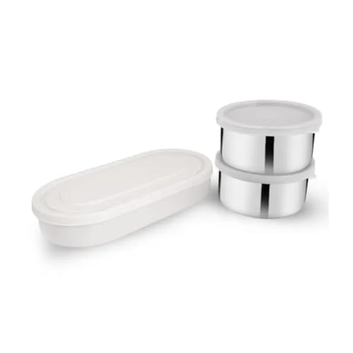 Image of Classic Lunch Box 3 Containers Stainless Steel, Plastic Office Tiffin | Made in India | Easy to Carry, Lunch Box Airtight Food Storage for School, Office, Picnic (1100 ml)