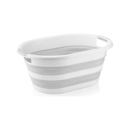 BEFA Faltbarer Wäschekorb, 25L, Grau, Kunststoff, Silikongriff,...