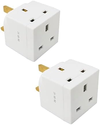 2 Way UK Plug Adapter Splitter 13A Multi Wall Plug Cube 3 pins Socket Splitter Extension Plug adaptor UK Socket Mains Extender for Home & Office (2pcs)