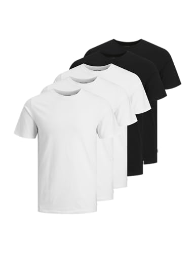 JACK & JONES Maglietta da Uomo con Scollo Rotondo, Confezione da 5, Black/Pack:3white 2black, L