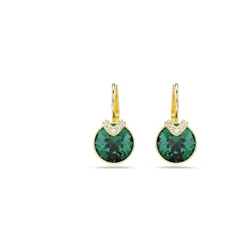 Swarovski Bella V drop earrings, Round cut, Green, Gold-tone finish2