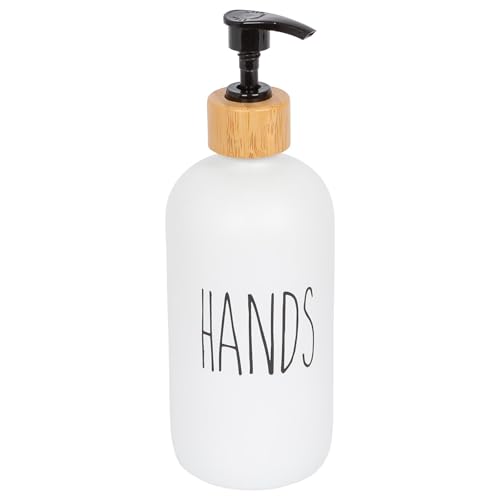 Harbour Housewares Glass Hand Soap Dispenser White 500ml - Refillable Bottle with Bamboo Pump - Modern Bathroom and Kitchen Accessory for Hand Wash, Lotion or Sanitiser