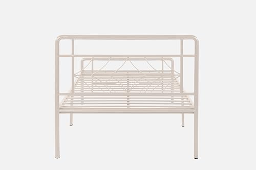 Image of Vara Metal Extra Single Size Bed Without Storage | Wrought Iron Single Bed with Headboard & Footboard| Sturdy Powder Coated Platform Cot for Bedroom (Vara Ivory)