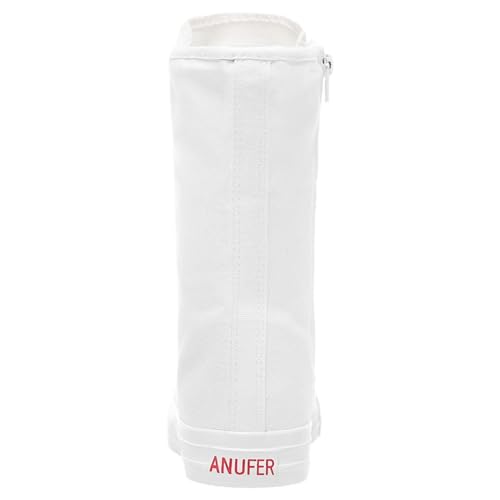 ANUFER Womens Girls Classic Mid-Calf Lace Up Zipper Canvas Boots Casual High Top Canvas Sneakers4