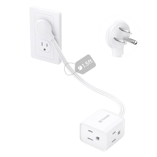 Image of TROND Short Flat Extension Cord 1.5ft - Right Angled Flat Plug Power Strip, ETL Listed, 3 Plug Extension Outlets, Three Prong, SPT 16 /3 Gauge, 13A, Small for Indoor Home Office Cruise Travel, White