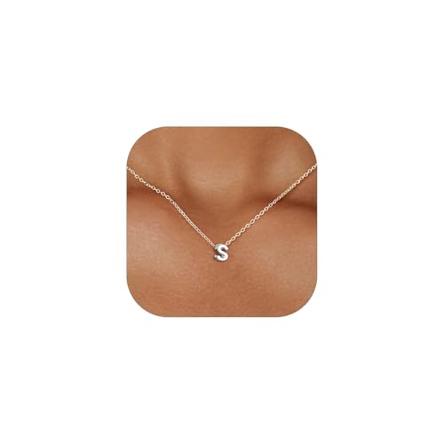 ChicSilver Small Letter Necklace Initial S Alphabet Minimalist dainty 925 Sterling Silver Pendant Necklace Birthday Gifts for Her Personalized Jewelry