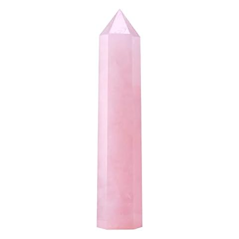 Apengshi Large Rose Quartz Natural Healing Crystal Tower 5.9"-6.3" 6 Faceted Single Point Love Energy Charger Crystal Wand Stone Meditation Home Decor Collection Gift Cover