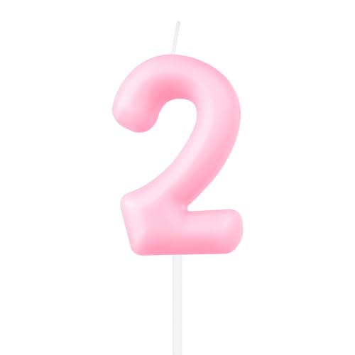 Set di 2 candele a forma di numero rosa macaron per il 2° compleanno, candela di compleanno per torte, bella decorazione per torte, macaron rosa, decorazione per torta per ragazze e ragazzi