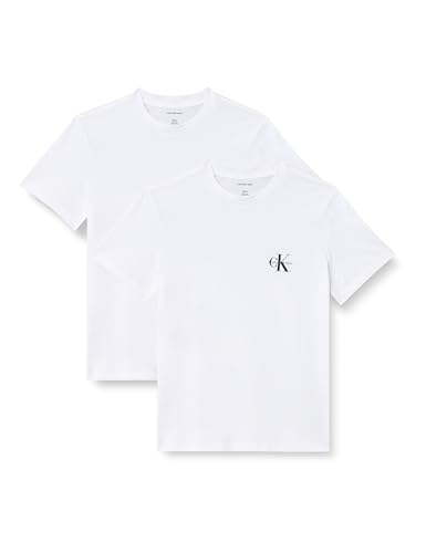 Calvin Klein Women’s 2 Pack Short Sleeve Round Neck Logo T-Shirts, White (Brilliant White), XS