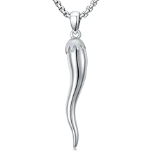 Italian Horn Necklace 925 Sterling Silver Italian Horn Cornicello Pendant Lucky Jewelry for Women Men, w/Stainless Steel Chain 22"+2"