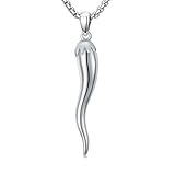 Lattd Collar de cuerno italiano de plata de ley 925, colgante de cornicello, joyería de la suerte para mujeres y hombres, con cadena de acero inoxidable de 22 pulgadas + 2 pulgadas