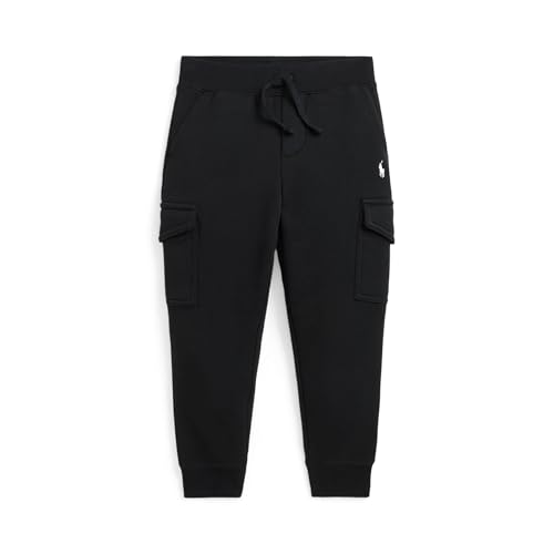 POLO RALPH LAUREN Boys Fleece Cargo Jogger Pants (Toddler/Little Kid) Polo Black W/C1730 White 6 Years