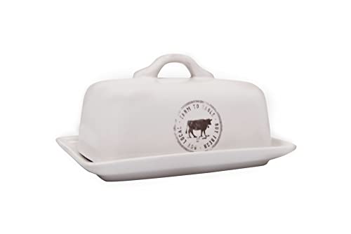Farmhouse Stoneware Butter Dish With Cow Stamp, White #TOP18
