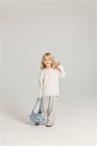 Girls Summer Short Sleeve Shirts Lace Casual Cute Crew Neck Solid Color Blouses3