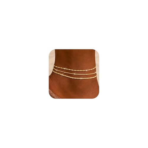 Image of ZHESHY Gold Silver Ankle Bracelets for Women 14K Gold Plated Anklets for Women Waterproof Cuban Link Heart Chain Anklets Set Non Tarnish Dainty Layered Anklet Bracelets for Women Summer Beach Jewelry