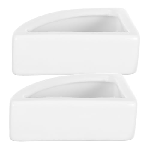 HEMOTON 2Pcs Medium Triangle Reptile Feeding Bowl Escape Food and Water Dish for Lizards Geckos and Reptiles White