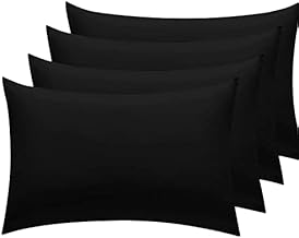 Linens World Pillow Cases 4 pack - Egyptian Cotton 200 Thread Count Pillow Cases/Pillow Protectors, Hotel Quality Fabric & Wrinkle free pillows Cover Pack of 4 (Standard 75x50 cm,) (Black)