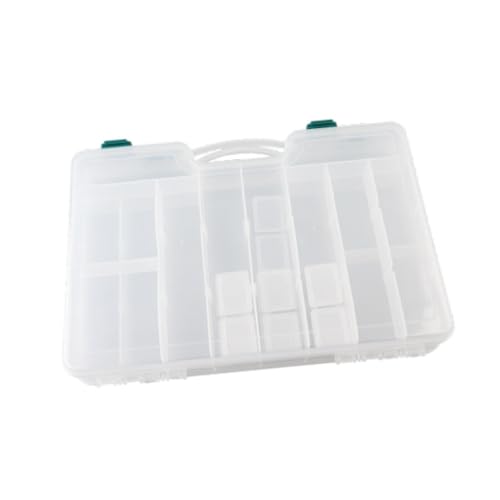 LOL-FUN 取り外し可能な仕切りを備えた釣りタックルボックスオーガナイザー、44グリッド、釣りアクセサリー、ハンドルコンテナ付きルアーボックス両面, クリア