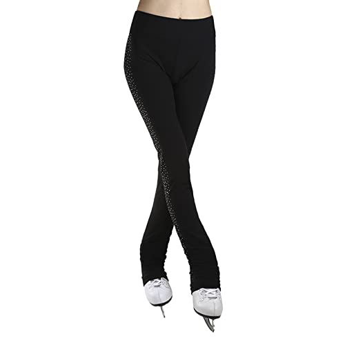 Calças de patinação artística, meias quentes de veludo lateral com diamantes, calças femininas e fem