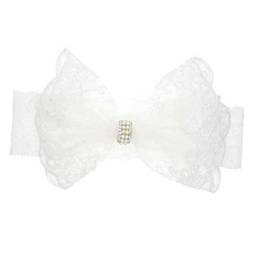 Kisangel Headband Lace Bow Hairband for White Hair Bow Headband with Elegant Knot Soft Stretchy Hair Accessories for Newborns for Photography Birthday and Shower
