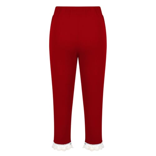Kids Girls Lace Trim Leggings Trim Bottoms Stretchy Yoga Pants Dance Tights Skinny Cropped Pants Elastic Waist Trousers4
