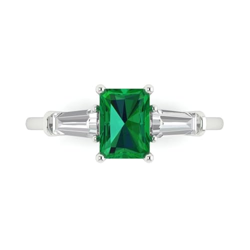 Clara Pucci 2.0 ct Emerald Cut Created 14k White Gold Three-Stone Wedding Engagement Bridal Promise Ring