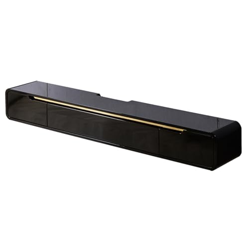 Meuble TV flottant gris 150 cm avec tiroirs et porte rabattable
