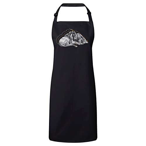 Tablier cuisine premium noir couple lion fini les taches sur vos vêtements