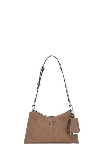 Image of GUESS Dark Logo Embossed Monogram Cresidia Top Zip Shoulder Bag