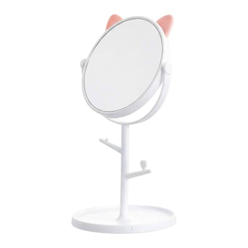 Image of MESKIN Cute Cat Ear Vanity Makeup Mirror with Storage Tray and Jewelry Holder Stand, 360 Desktop Swivel Dressing Table Mirror for Girls, Teens, Dorm Room, Bathroom Mirror (Pack of 1, White)