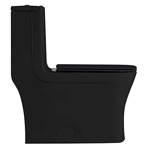 Inodoro de una pieza Fine Fixtures con doble descarga y alta eficiencia, color negro (modelo MOTB9BL) miniatura 4