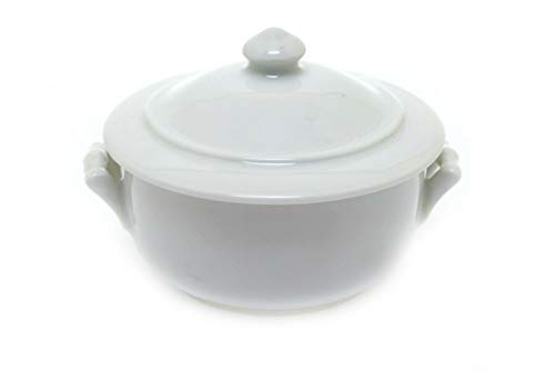 Apilco Porcelain France White Covered Baker French Onion Soup 4 1/8" w/Handles