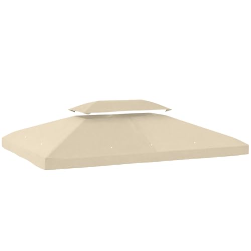 Outsunny Techo de Repuesto para Cenador, 4x3 m, Cubierta de Repuesto con Techo Doble, 10 Orificios de Drenaje y Protección UV, Solo Toldo de Recambio para Pabellón Gazebo, Blanco Crema