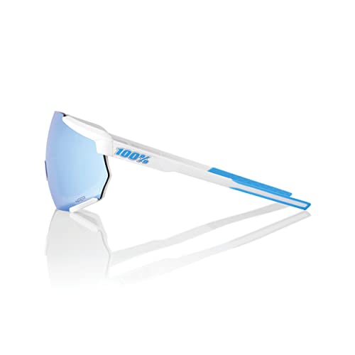 Image of 100% Racetrap 3.0 Sport Performance Sunglasses - Sport and Cycling Eyewear (Movistar Team White - HiPER Blue Multilayer Mirror Lens)