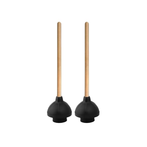 Image of Superio Heavy Duty Plunger with 21 Inch Wooden Handle, Black Rubber - Classic Toilet Plunger, Heavy Duty, Double Thrust Force Cup, Rubber Toilet Plunger, Black Plunger (Wood-2 Pack)