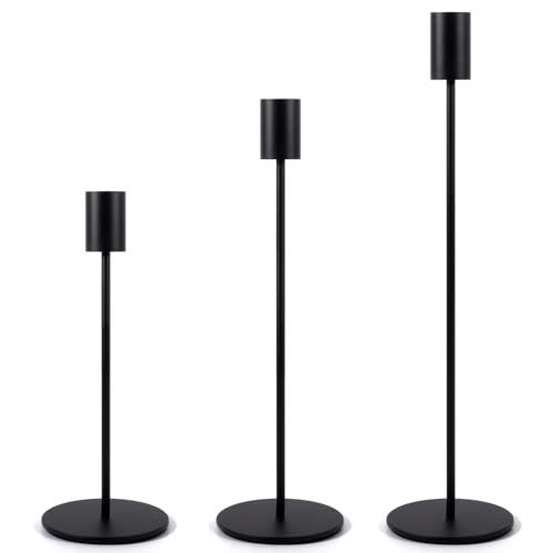 AOUVT Candelabro Negro Juego de 3 Candelabro Decorativos de Velas, 32/27/21.7 cm para de 2.2 cm de Retro Candelabro Cónico Candelabro, Candelabro de Decoración de Mesa de Salón de Dormitorio