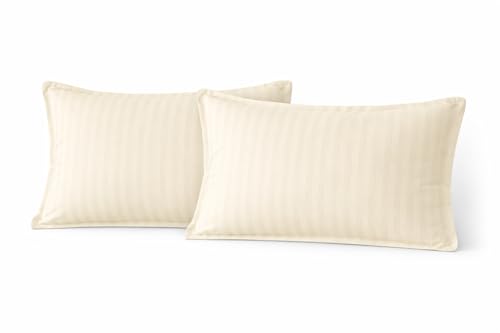 Image of Prozone Premium Satin Stripe Double Bedsheet with 2 Pillow Covers | Soft & Luxury Hotel Style Bedding for Double Bed (White)