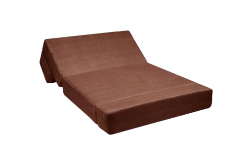 Image of Los Angeles Foldable One Seater Sofa Cum Bed, Sofa Bed 3 X 6 Feet Jute Fabric Washable Cover- Including Two Cushion Perfect for Living Room & Office, Guest Room - Brown Color