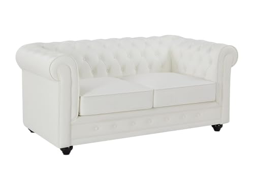 Vente-unique-Ledersofa 2-Sitzer - Büffelleder - Weiß - Chesterfield Vente-unique-Ledersofa 2-Sitzer - Büffelleder - Weiß - Chesterfield
